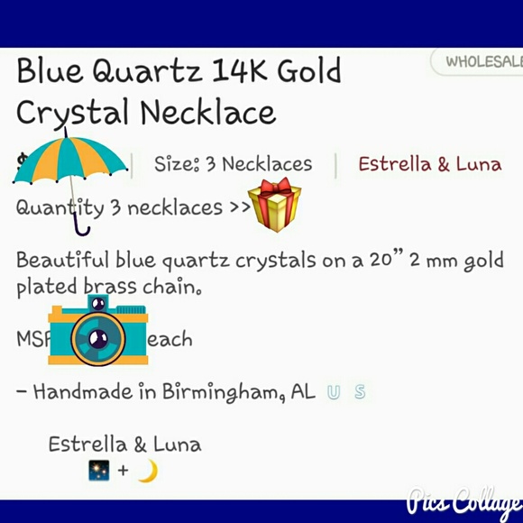 14K Gold Purplish-Blue Triple Quartz Necklace - Picture 4 of 8